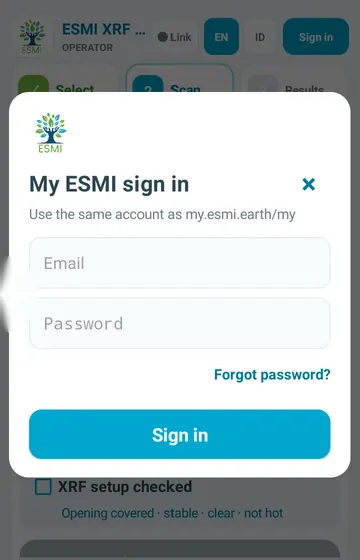 Sign in to My ESMI. Operators sign in with their My ESMI account, online the first time.