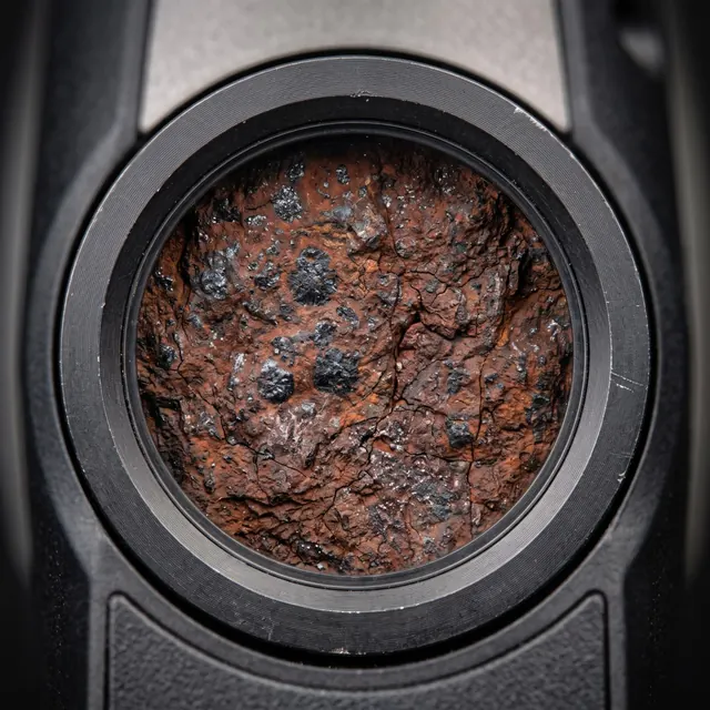 Illustration of the view through the scanner's measuring window: a round view of the sample.